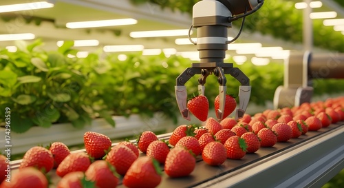 Robotic Harvesting Arm Picking Fresh Strawberries in Greenhouse