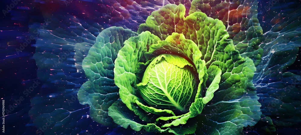Obraz premium Pointillist grunge design of cabbage with abstract dotted pattern ,generative AI