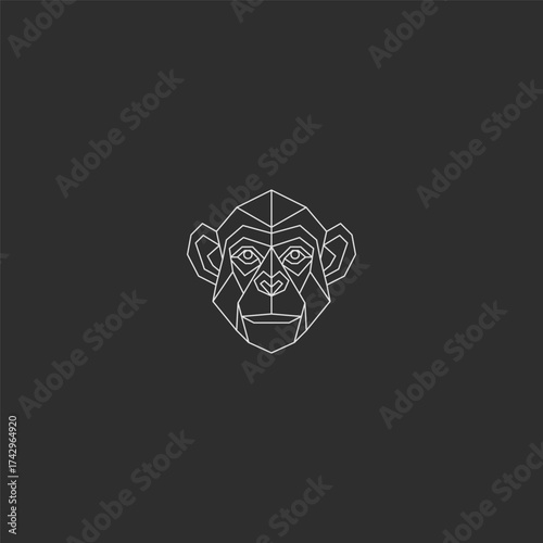 Chimpanzee line art intelligent jungle animal logo design.