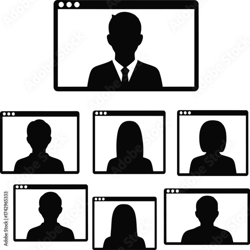 Diverse team collaborating virtually online video conference meeting connection vector