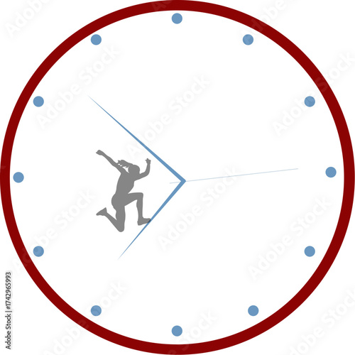 Mujer corriendo contra el reloj, concepto de prisa y tiempo límite. Vector sin fondo, png. Woman running against the clock, concept of hurry and time limit