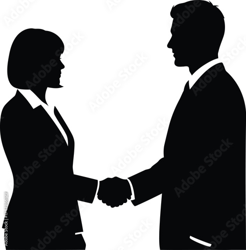 Business partnership agreement silhouettes handshake diverse colleagues teamwork collaboration success corporate vector