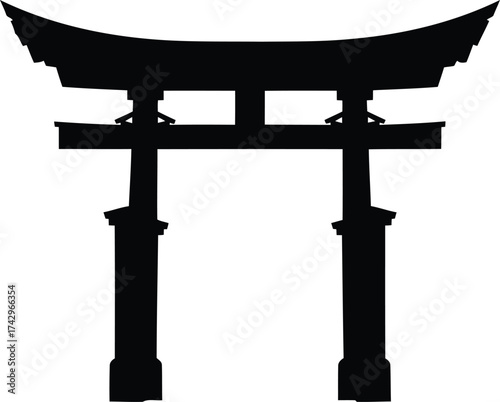 Japanese torii gate silhouette traditional shrine entrance landmark architecture symbolism travel asia vector