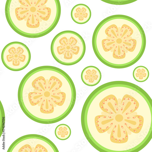 Yellow guava slices seamless tropical pattern vector illustration 