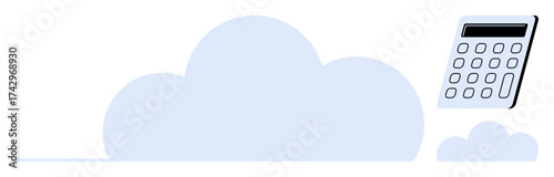 Large cloud shape with a calculator floating beside it, symbolizing cloud computing, financial management, and digital innovation. Ideal for fintech, analytics, SaaS, budgeting, business cloud