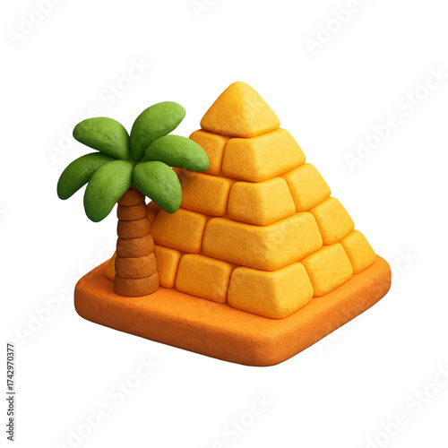 Stylized egyptian pyramid with palm tree 