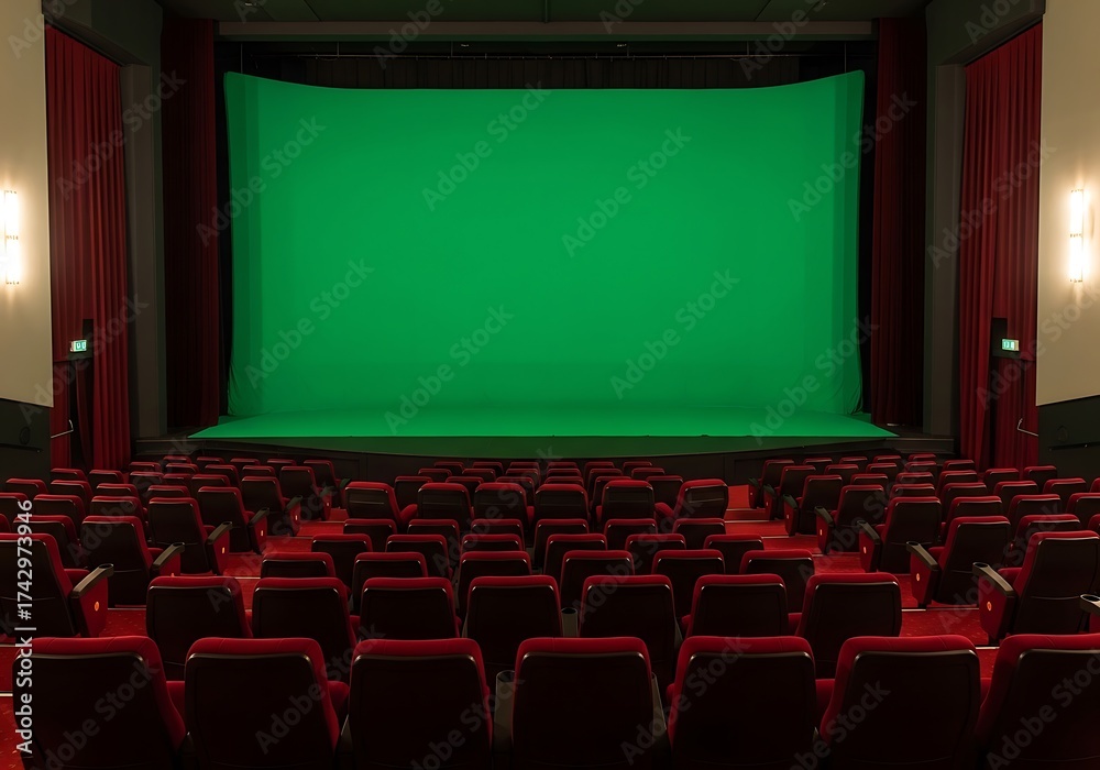 Fototapeta premium Empty Movie Theater with Green Screen.