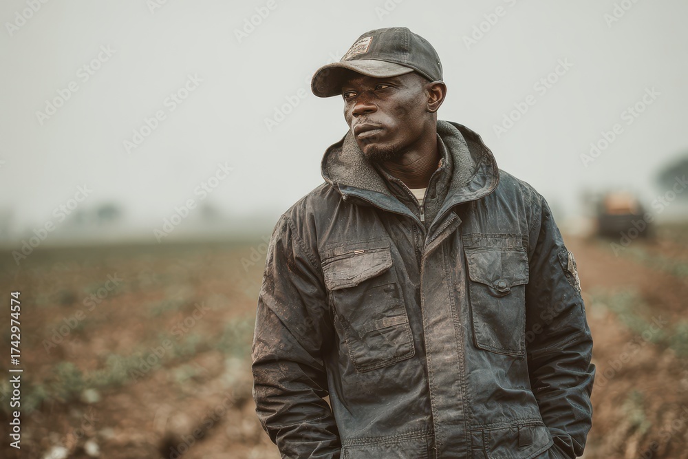 Obraz premium Image of a field worker in MZ generation attire experiencing heat