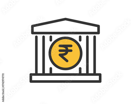 Bank Building with Rupee Currency Icon Vector Illustration