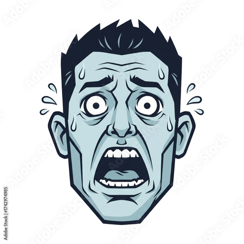 Illustration of a man's expression showing fear with wide eyes and open mouth. Isolated on a white background.