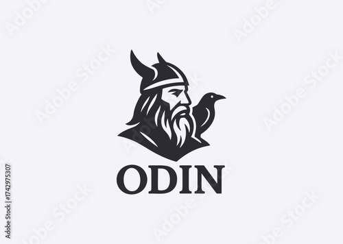 A minimalist line art logo of Odin, representing wisdom, knowledge, and divine power