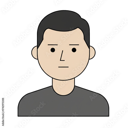 Illustration of a man's face with a serious expression, no smile, plain face. isolated on a white background.