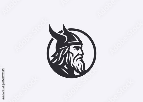 A minimalist line art logo of Odin, representing wisdom, knowledge, and divine power