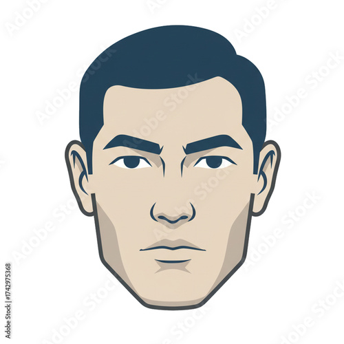 Illustration of a man's face with a serious expression, no smile, plain face. isolated on a white background.