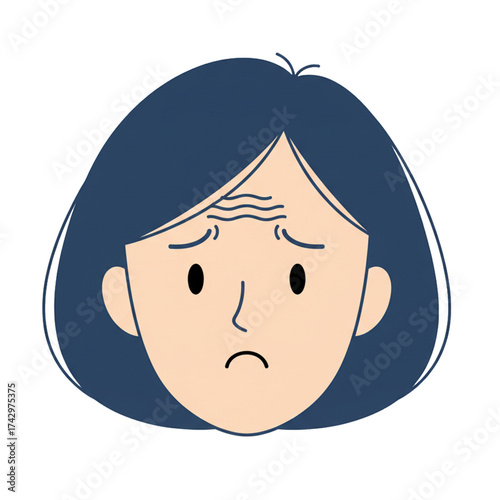 Illustration of a woman's face with a confused expression, eyebrows raised. isolated on a white background.