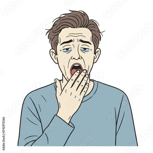 illustration of a man's face yawning with sleepy eyes and a tired face. isolated on a white background.