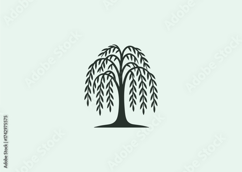 A simple line style logo of a willow tree, representing grace, endurance, and emotional depth