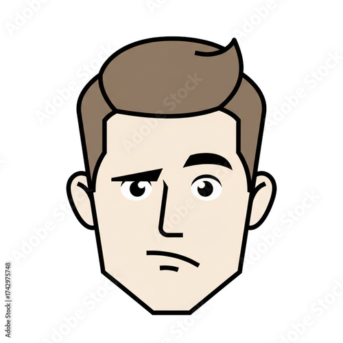 Illustration of a skeptical man's face, raising one eyebrow. isolated on a white background.