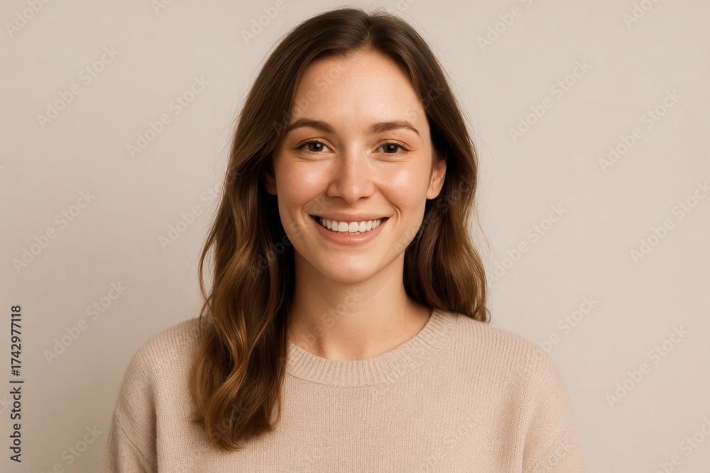 Fototapeta premium Smiling young man of Middle Eastern heritage looking to the side on a bright background capturing cheerful approachable and friendly energy