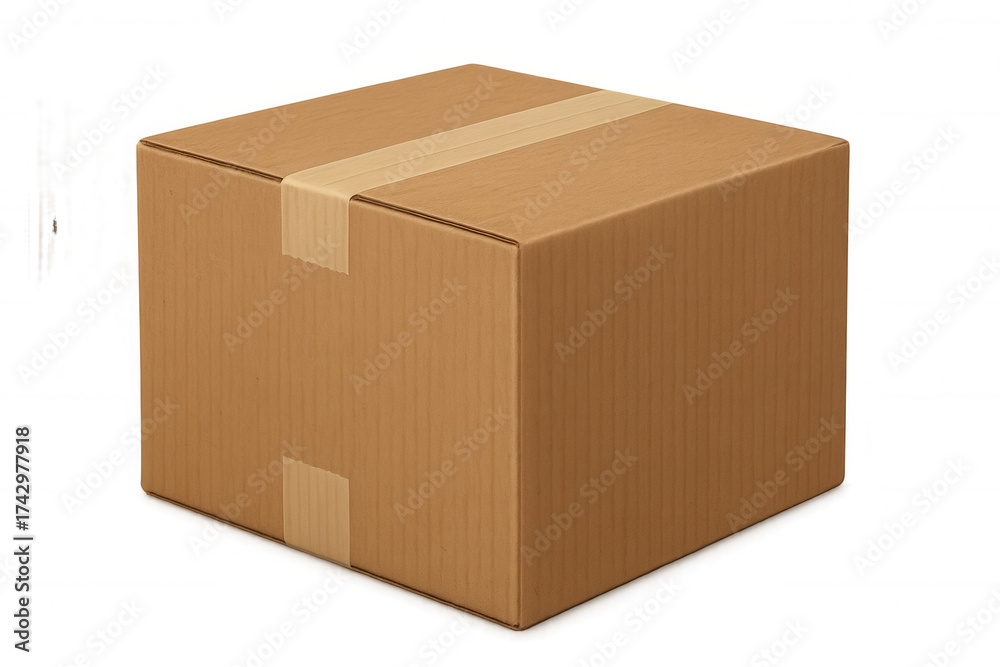 Fototapeta premium Cardboard box for packaging, delivering, and shipping goods, presenting a sealed carton with transparent background