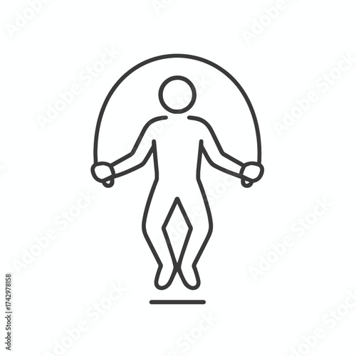 Simple line art icon of a person actively jumping rope for exercise and fitness