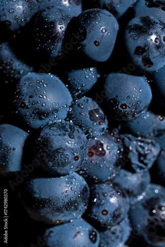 Macro Close-Up Grape Cluster with Raindrops
