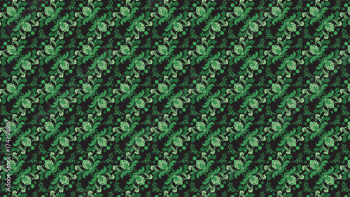 Elegant Green Floral Rococo Seamless Pattern - Luxurious Vintage Ornament and Leaves