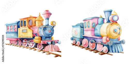 cute train watercolor vector illustration