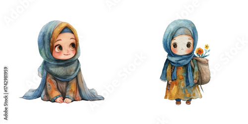 hijab girl watercolor vector illustration