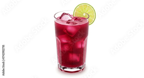 Wallpaper Mural Refreshing drink in a tall glass with ice cubes and lime garnish,isolated on white background. Torontodigital.ca