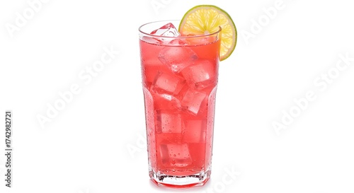 Wallpaper Mural Refreshing pink beverage with ice cubes and a lime wedge in a tall clear glass. Torontodigital.ca