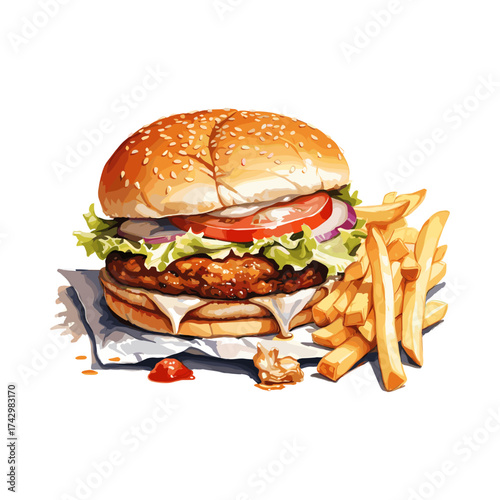 hamburger on white background, isolated and separately layers