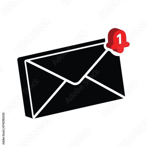 Black envelope with red notification, indicating new mail