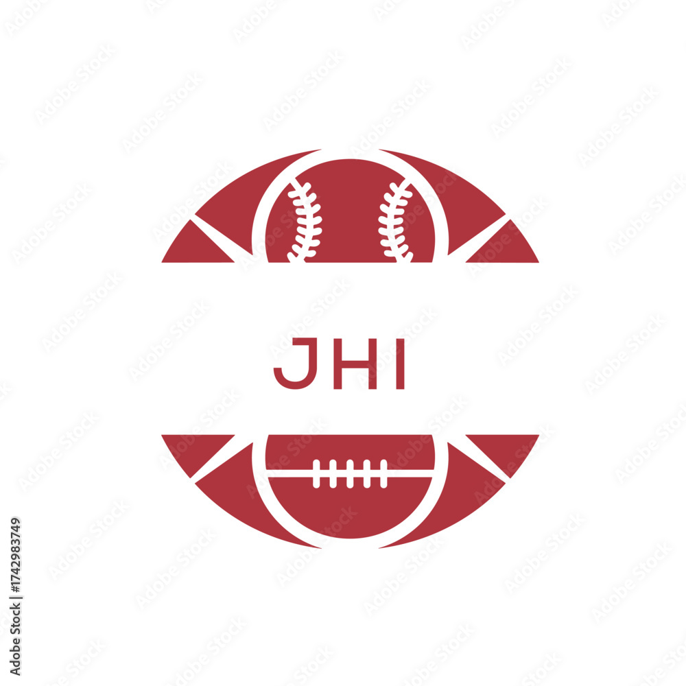 Obraz premium JHI Minimal Sports Logo. JHI Design with Baseball and Football Icon. JHI Modern Athletic Badge Template for Sports Brand or Team Identity 