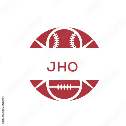 JHO Minimal Sports Logo. JHO Design with Baseball and Football Icon. JHO Modern Athletic Badge Template for Sports Brand or Team Identity
