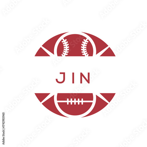 JIN Minimal Sports Logo. JIN Design with Baseball and Football Icon. JIN Modern Athletic Badge Template for Sports Brand or Team Identity
