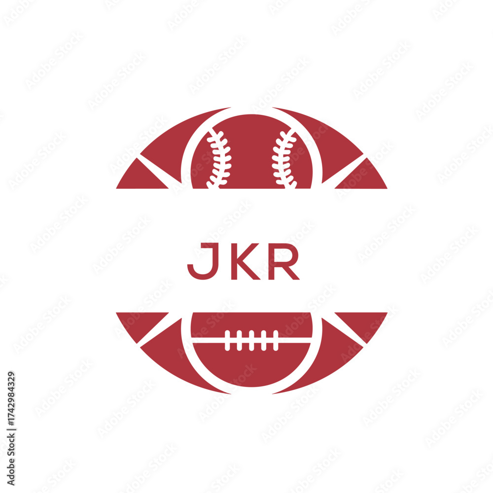 Obraz premium JKR Minimal Sports Logo. JKR Design with Baseball and Football Icon. JKR Modern Athletic Badge Template for Sports Brand or Team Identity 