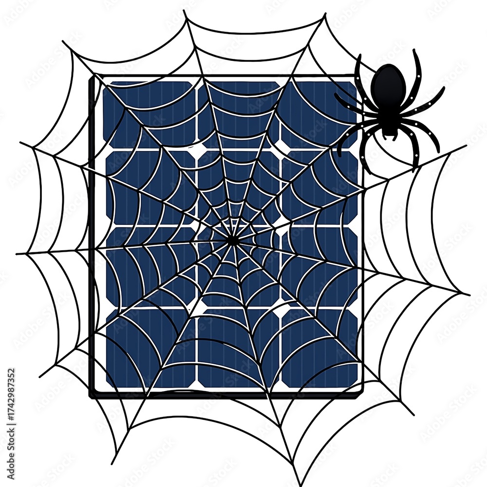 Obraz premium Solar Panel with Spider Web Halloween Decoration Concept