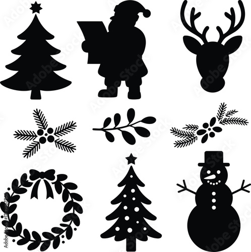 Christmas icons festive holiday vector silhouettes