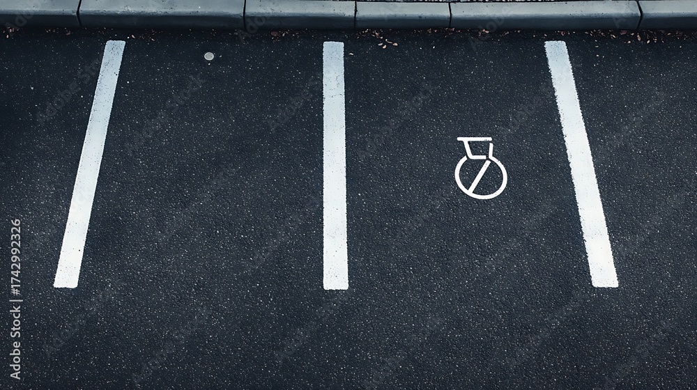 Fototapeta premium Asphalt Texture with Disabled Parking Symbol Painted Space Stripes TopDown View