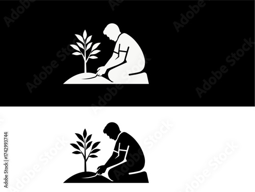 Hand Applying Fertilizer or Water to a Young Plant