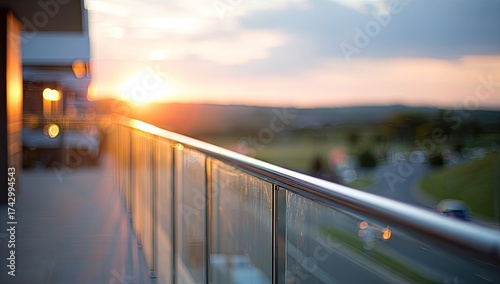 Balcony view of sunset, blurring into scenic vista