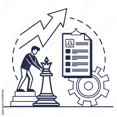 Business planning illustration of a man and a chess piece