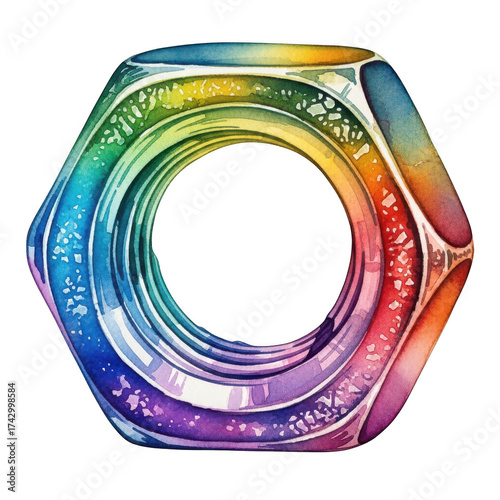 Watercolor illustration of a colorful nut isolated on transparent background