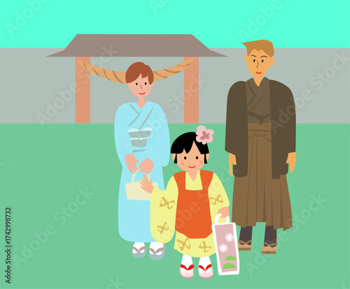 七五三の家族のイラスト