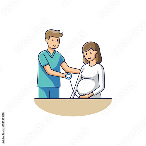 health workers examine pregnant women vector