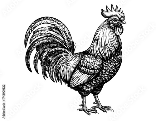 Hand drawn rooster isolated on white background