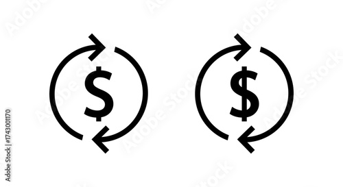 Dollar exchange loop icon. Money sign with circular arrow symbol. Currency flow cycle concept