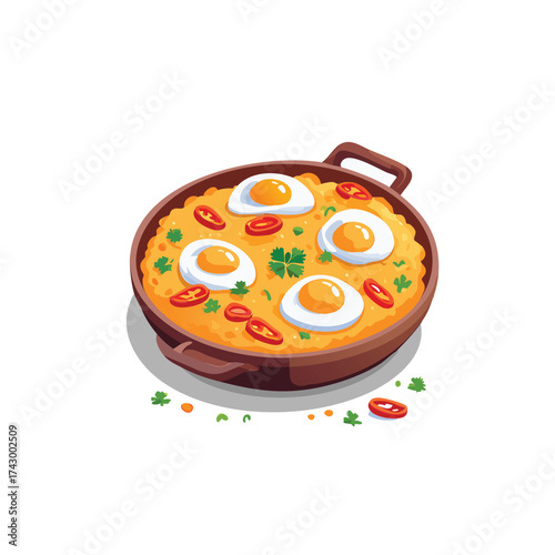 vector  dish with poached eggs and peppers