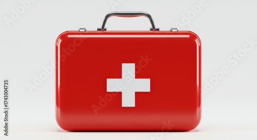 Shiny Red First Aid Kit with White Medical Cross on Display